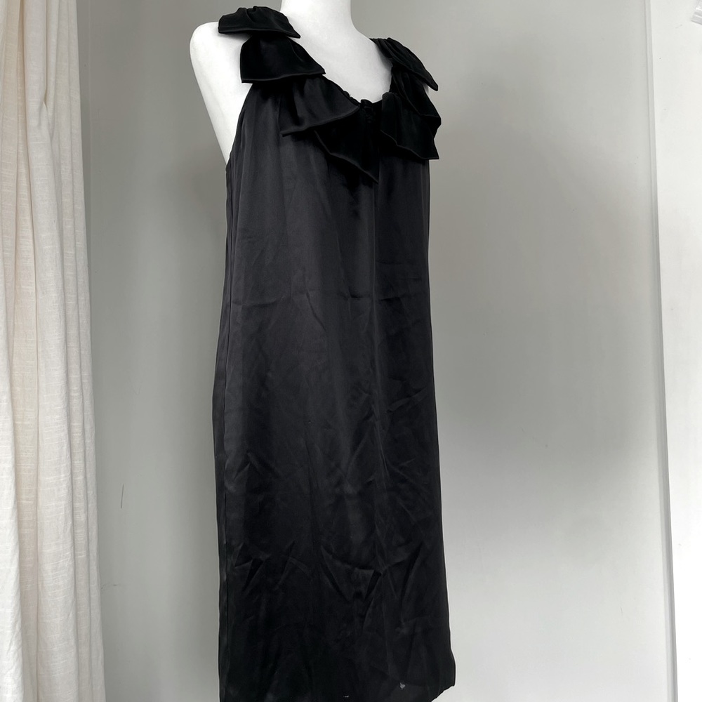 Poleci Black 100% Silk Bow Ruffle Sheath Dress - Picture 2 of 11